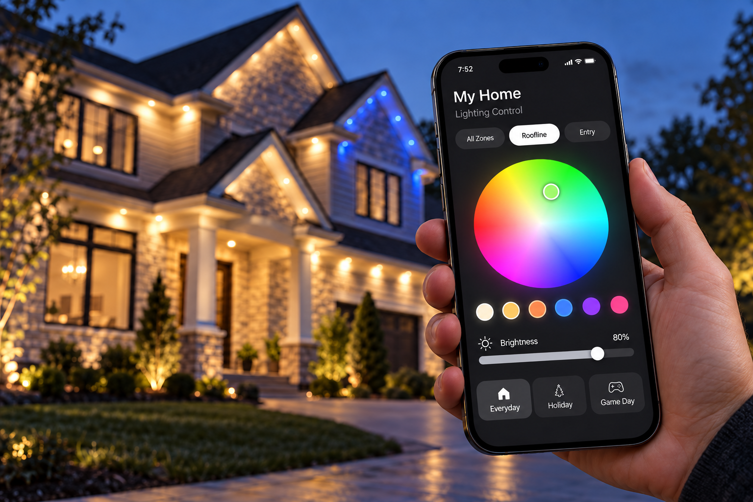 a simple lighting color wheel, zone selection and brightness control