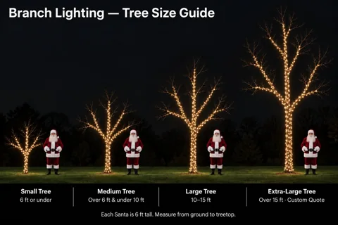 Tree Trunk & Branch Wraps — illustrative holiday lighting design