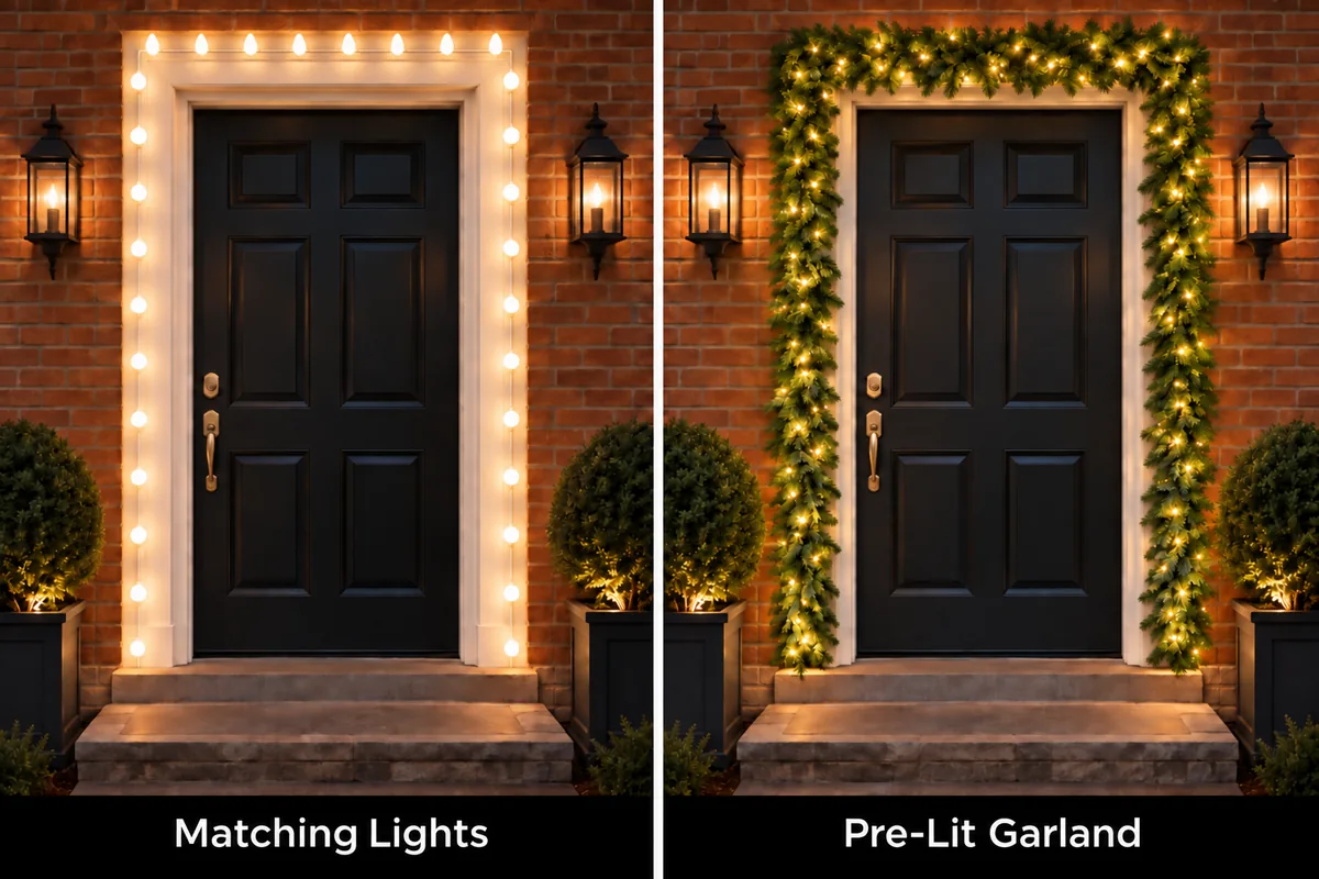 Front Door Outline Lights — illustrative holiday lighting design