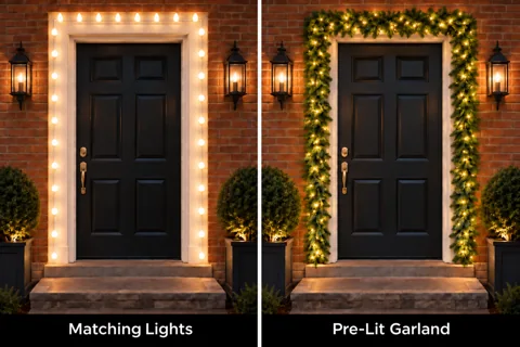 Front Door Outline Lights — illustrative holiday lighting design