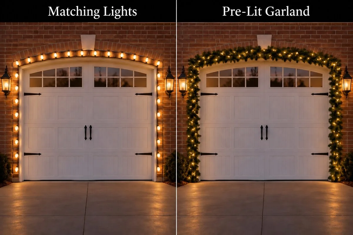 Garage Door Detail: Compare A Matching Light Outline With A Garland Treatment. Select One Treatment For Each Opening.