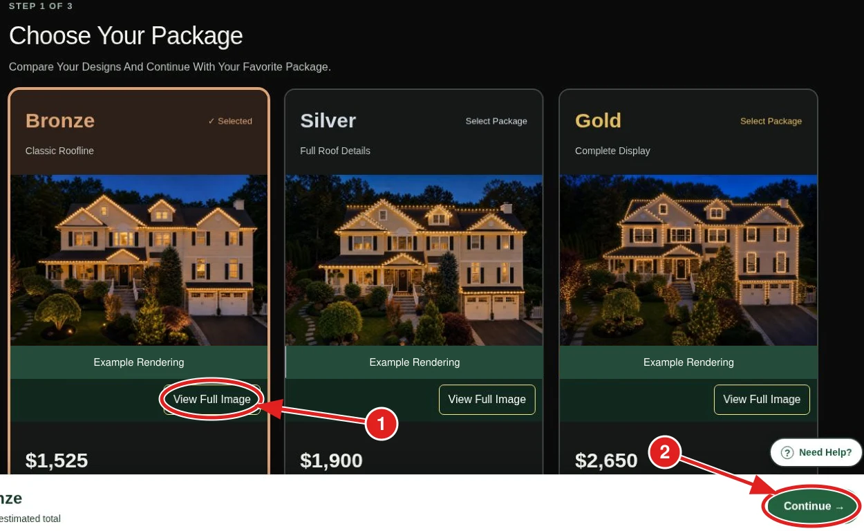 1: Enlarge A Design. 2: Continue With Your Selected Package. Prices And Offers Shown Are Examples.