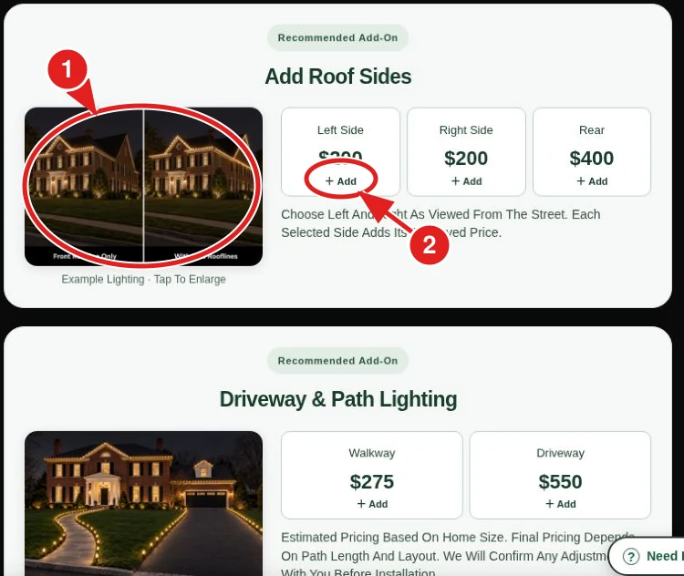 1: Enlarge The Example. 2: Tap + Add For A Feature You Want. Your Current Proposal Determines Its Price.