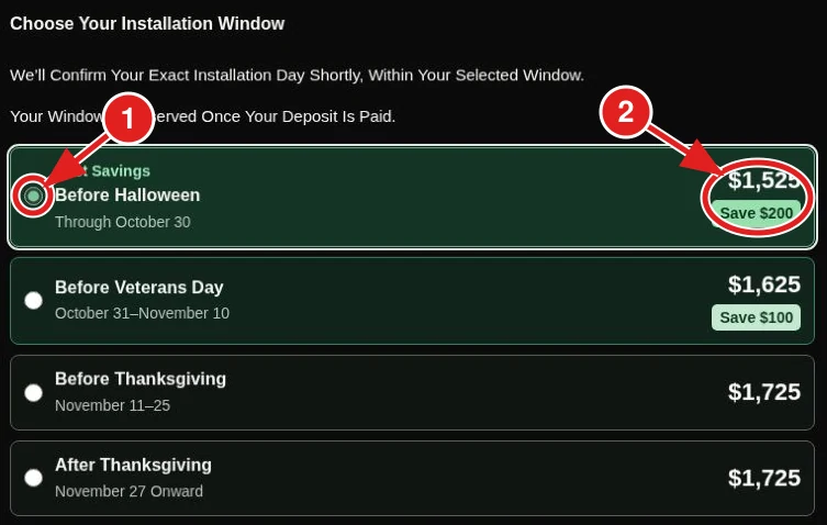1: Select An Installation Window. 2: Compare Its Displayed Total And Savings.